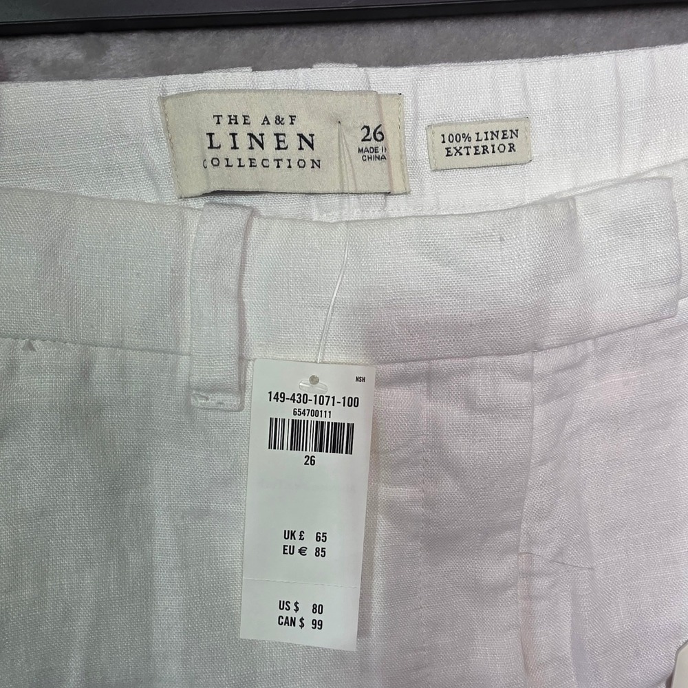 Abercrombie & Fitch White 100% Linen Shorts Women Size 26 NWT - Picture 2 of 8